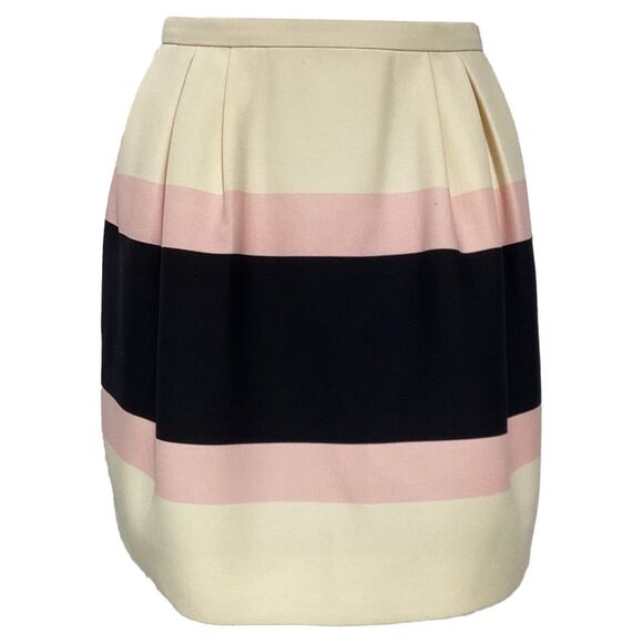 Valentino Pleated Striped Crepe Mini Skirt in Cream Wool